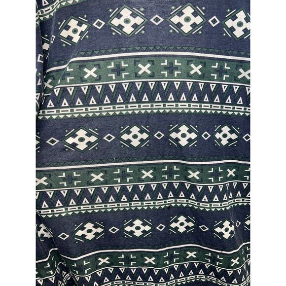 Vintage All Over Print Shirt Southwest Aztec Green Blue American Basics Tee XL - Picture 4 of 9